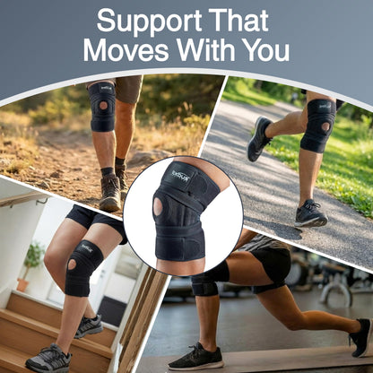 Knee Brace Meniscus Tear Support For Arthritis Acl, Mcl Pain Patented 4-way Adjustable Wraparound Strap Dual Side Stabilizer For Patella Stability Size