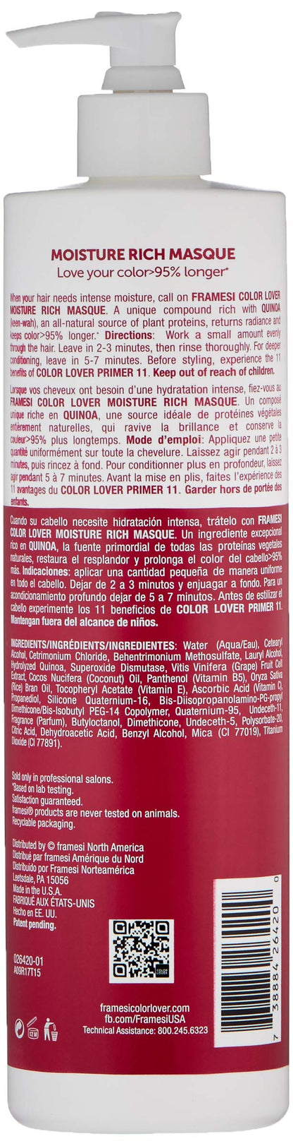 FRAMESI Color Lover Moisture Rich Masque, 16.9 fl.oz, Sulfate Free Hair Mask for Color Treated Hair