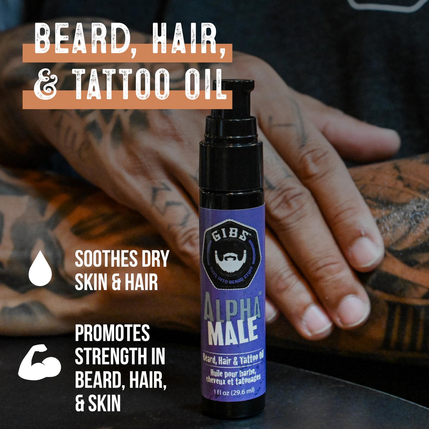 GIBS Beard, Hair & Tattoo Oil - Softens & Strengthens Beard Growth, Moisturizes Skin (4 Scents, 2 Sizes)
