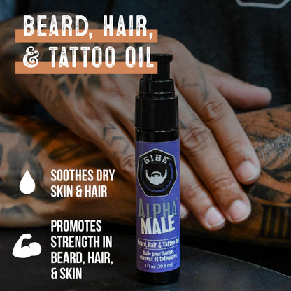 GIBS Beard, Hair & Tattoo Oil - Softens & Strengthens Beard Growth, Moisturizes Skin (4 Scents, 2 Sizes)