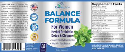 Balance Complex for Women - for Vaginal Health, Herbal Detox & Cleanse, Vaginal Probiotics, Supports Healthy Intestinal Flora, Helps with Yeast Infections 60 Capsules