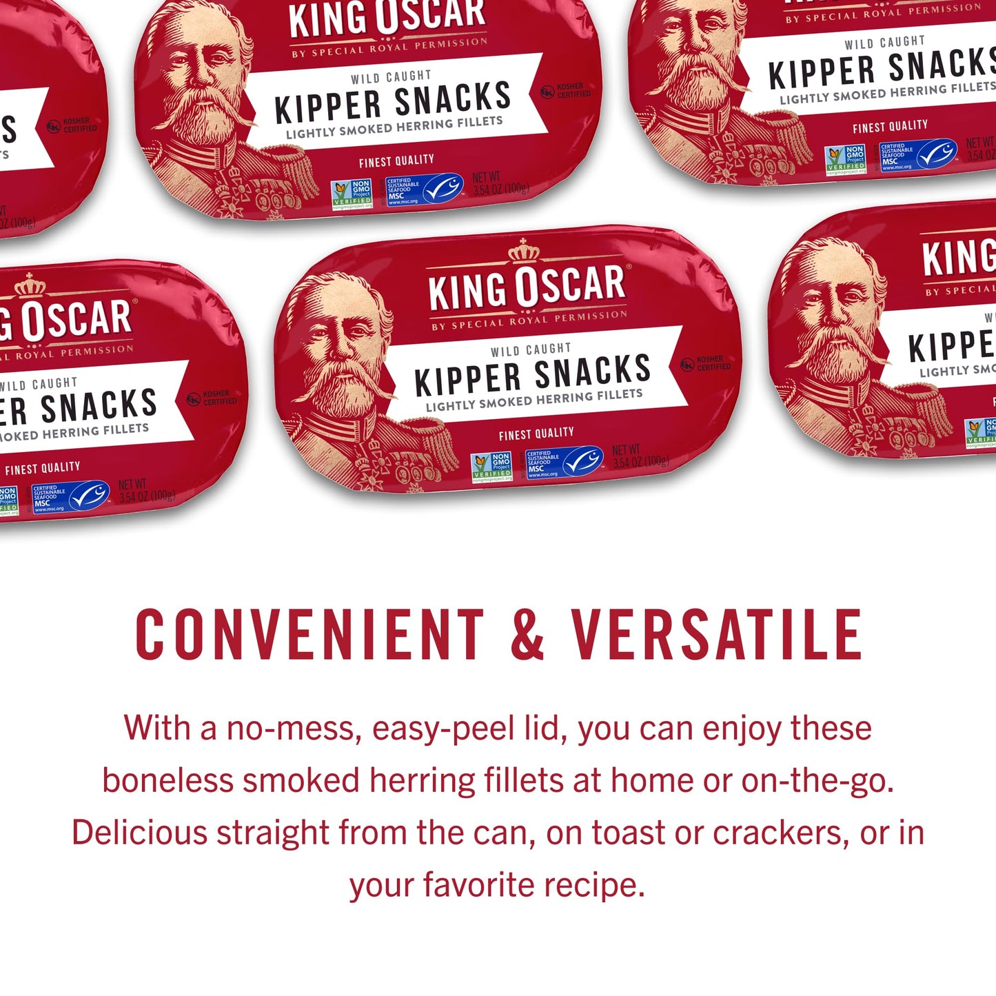 King Oscar Kipper Snacks, 3.54 Ounce Cans (Pack of 3), Lightly Smoked Herring Fillets, Wild Caught Canned Herring (Packaging May Vary)