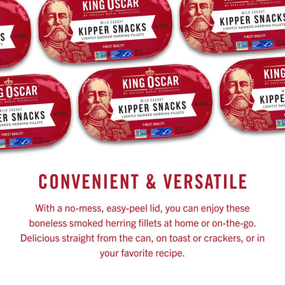 King Oscar Kipper Snacks, 3.54 Ounce Cans (Pack of 3), Lightly Smoked Herring Fillets, Wild Caught Canned Herring (Packaging May Vary)