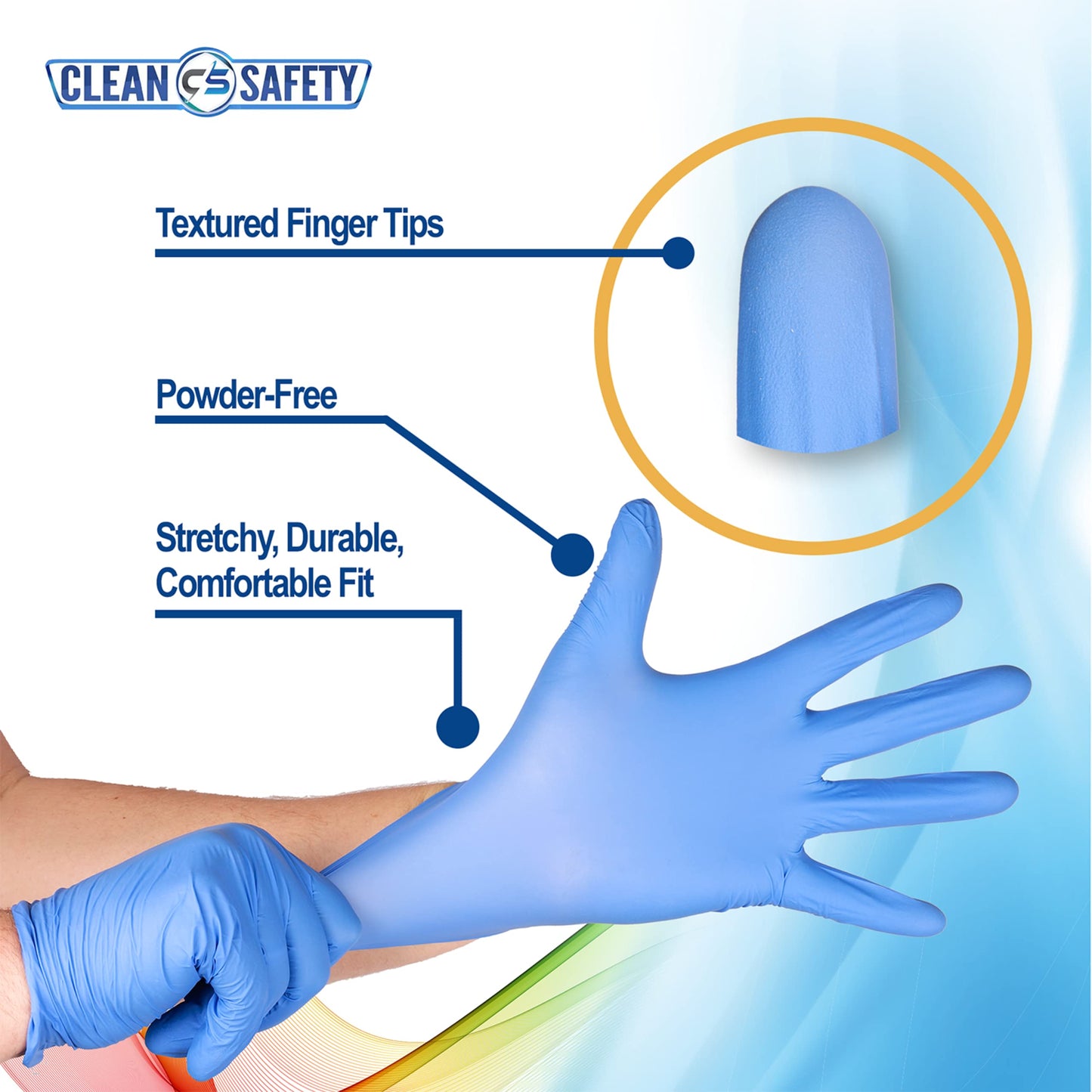 SuperB Blue Nitrile Power free examination gloves, single use, X-large, 100 pack, latex free, powder free, non-sterile, disposable, textured, fingertips, beaded cuff, synthetic nitrile rubber (NBR)
