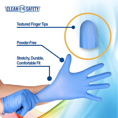 SuperB Blue Nitrile Power free examination gloves, single use, X-large, 100 pack, latex free, powder free, non-sterile, disposable, textured, fingertips, beaded cuff, synthetic nitrile rubber (NBR)