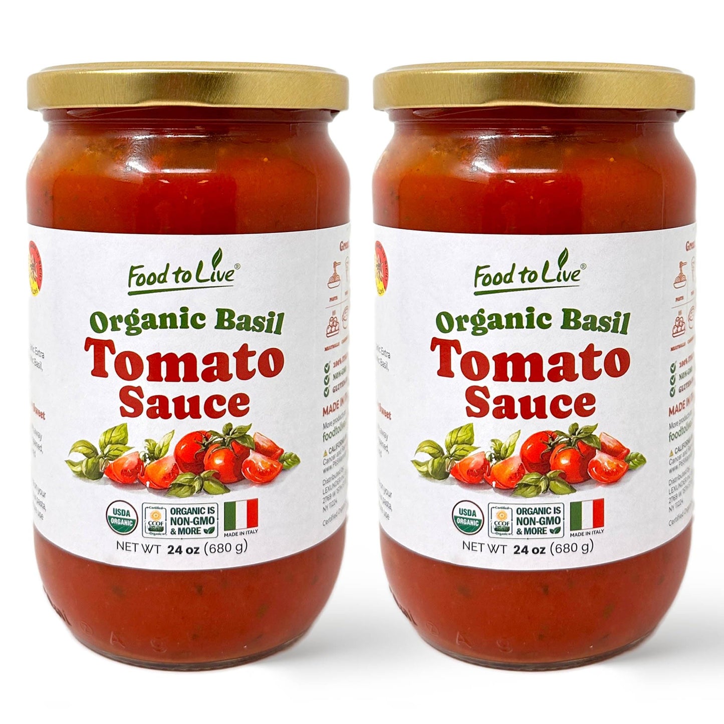 Food To Live Organic Basil Tomato Sauce, 24oz (680g) – Authentic Italian Pasta Sauce, No Added Sugar, Non-GMO, Vegan (Pack of 2)
