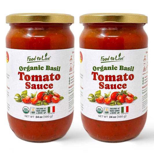 Food To Live Organic Basil Tomato Sauce, 24oz (680g) – Authentic Italian Pasta Sauce, No Added Sugar, Non-GMO, Vegan (Pack of 2)