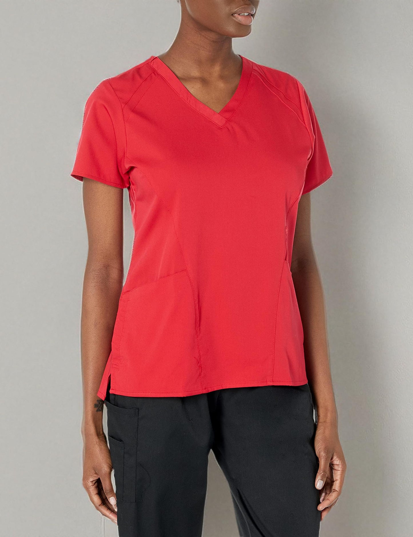 WonderWink Womens Four Pocket V-Neck Top Medical Scrubs Shirt, Red, Medium US