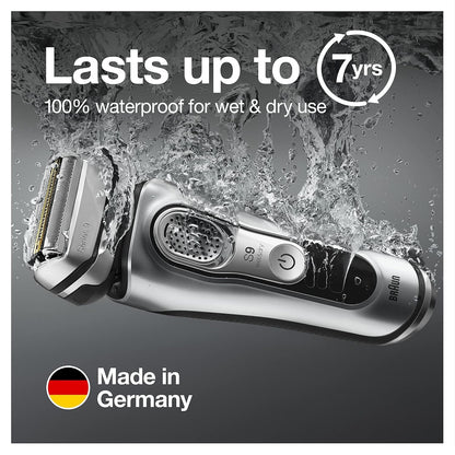 Braun Electric Razor for Men With Precision Beard Trimmer, Rechargeable, Wet & Dry Foil Shaver, Clean & Charge Station & Travel Case, Silver, 3 Piece Set
