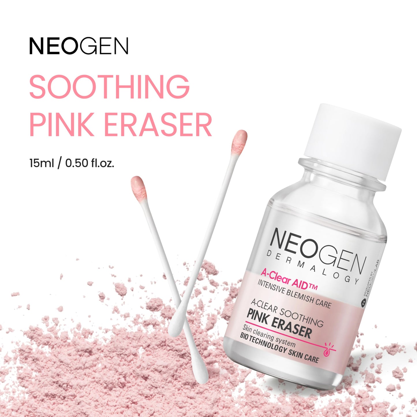 NEOGEN A-Clear Soothing Pink Eraser, Spot Care, Blemish Care, Korean Skin Care, Pink Pimple Drying Power, Calamine Powder, Nighttime Spot for Face and Skin (0.50 Fl Oz)