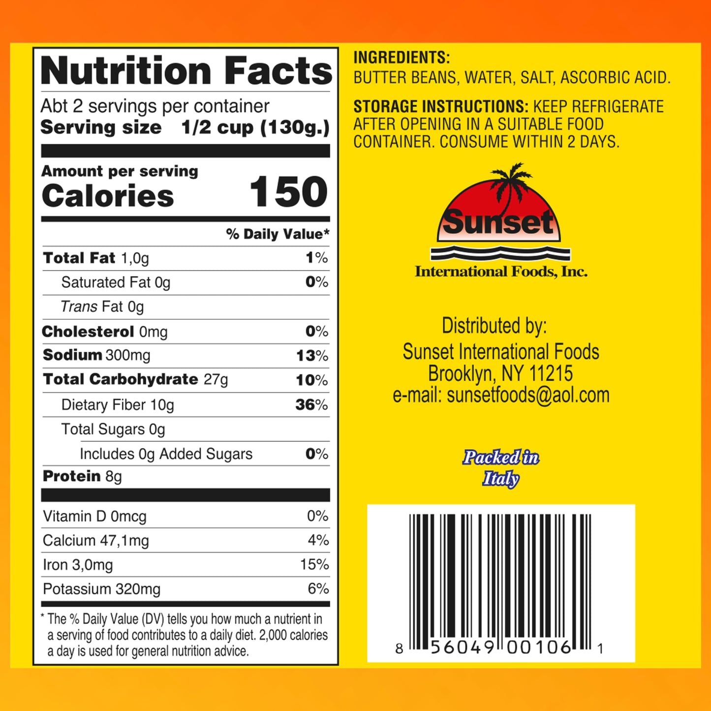 Caribbean Paradise Butter Beans, Canned Lima Beans 14 Oz (Pack of 4)