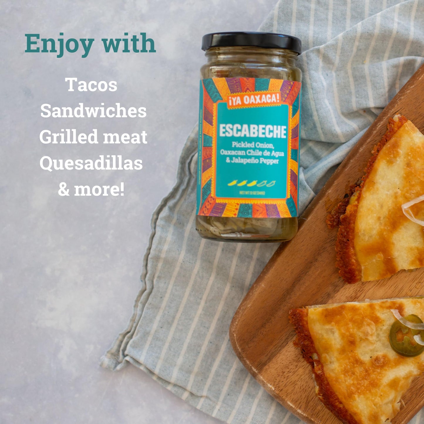 Ya Oaxaca - Escabeche - Pickled Onion, Oaxacan Chile de Agua, & Jalapeno Pepper - Enjoy on Tacos & Sandwiches or with Grilled Chicken, Pork, & Veggies - Vegan, Non-GMO, Gluten Free - 12oz (Pack of 3)
