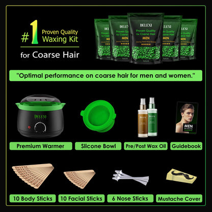Men’s Waxing Kit for Coarse Back & Chest Hair – New Heavy-Duty Edition – Home Waxing System for Couples & Male Grooming – Includes Analog Warmer & Precision Tools for Beard & Brows
