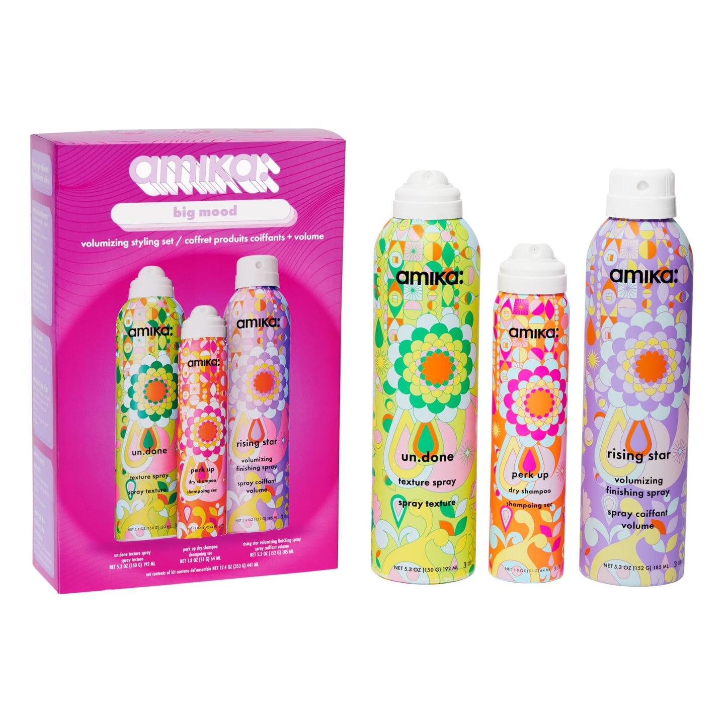 amika big mood volumizing styling set | gift set for touchable volume + texture