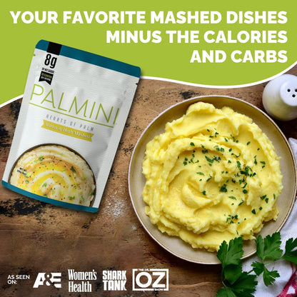 Palmini Butter & Herb Mashed |Low Carb, Low Calorie Hearts of Palm Mashed|8g of Net Carbs, 70 Calories Per Serving | As Seen on Shark Tank | Ready-to-Eat | (8 Ounces Pouch (Pack of 6)
