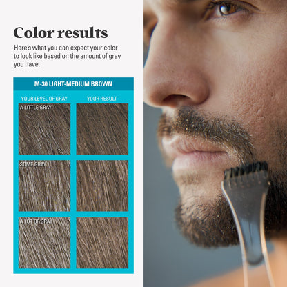Just For Men Mustache & Beard, Beard Coloring for Gray Hair with Brush, with Keratin Biotin Aloe and Coconut Oil for Healthy Facial Hair - Light-Medium Brown, M-30, Pack of 1 (Packaging May Vary)