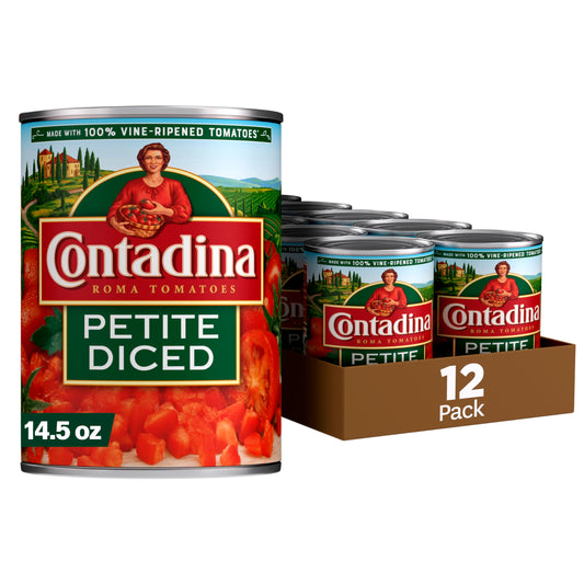 CONTADINA Petite Cut Diced Tomatoes, 12 Pack, 14.5 oz Can, Red