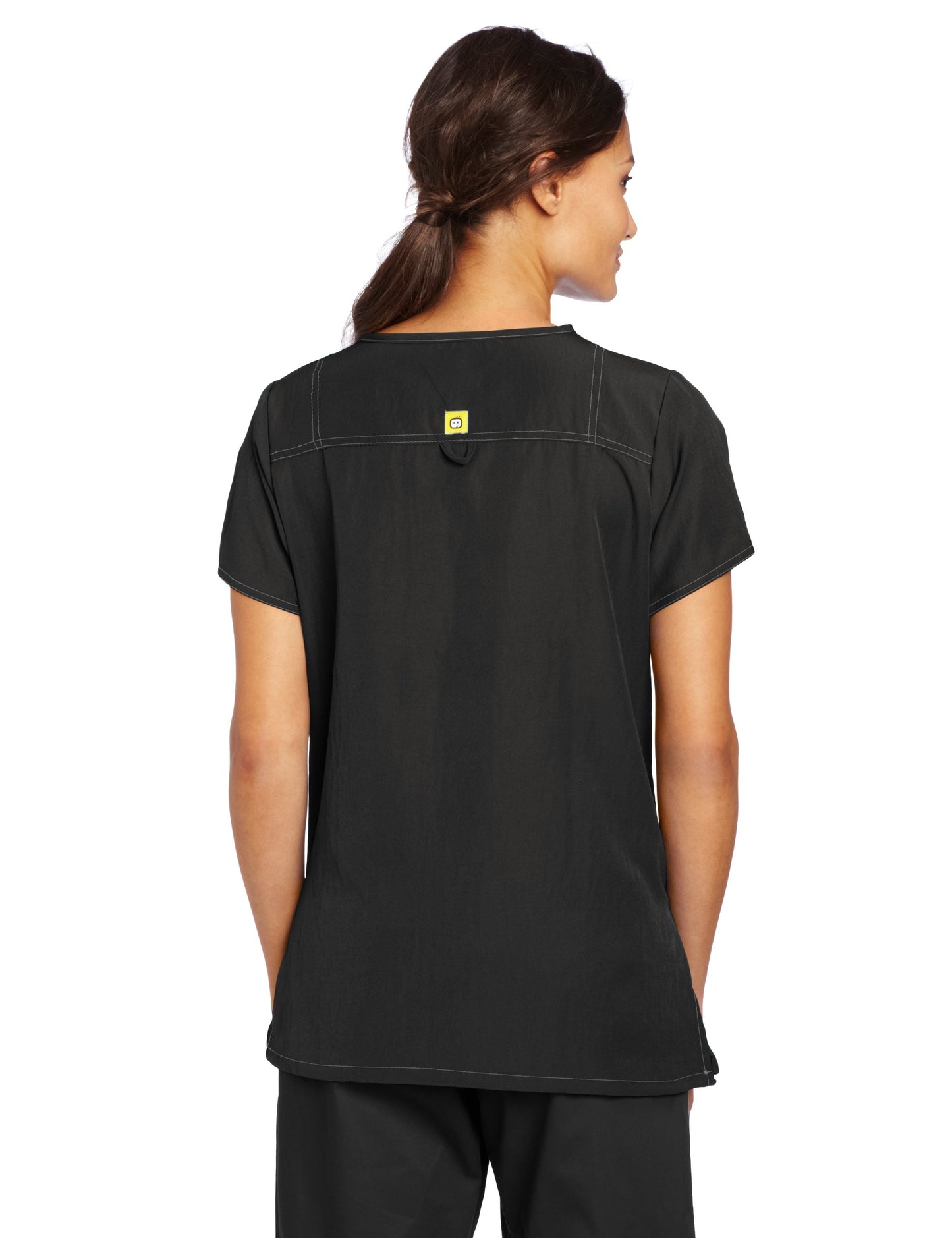 WonderWink Women's Scrubs Four Way Stretch Sporty V-Neck Top, Black, Medium