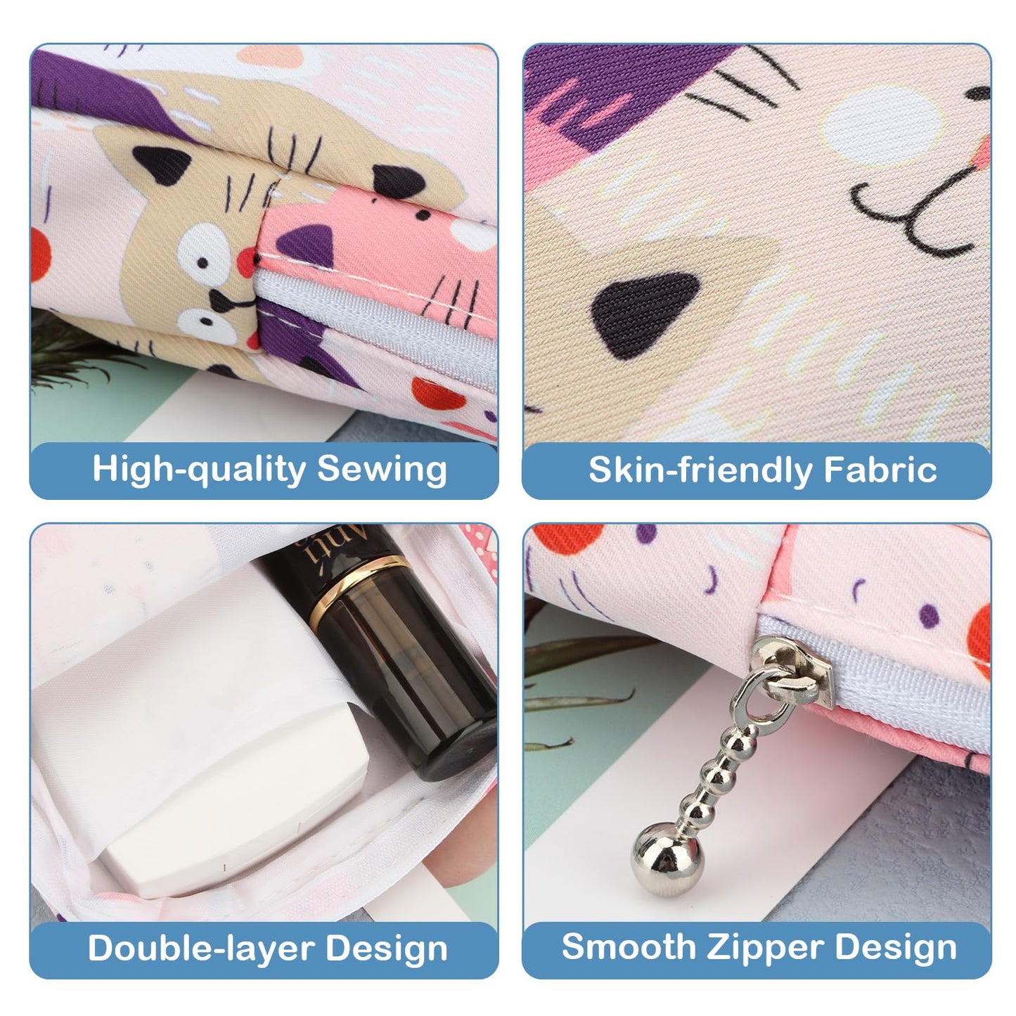 Desing Wish Sanitary Pad Storage Bag Portable Period Bag for Teen Pads/Sanitary Napkins/Small Tampons, Sanitary Napkin Storage Bag First Period Gifts for Teen Girls (Cat)