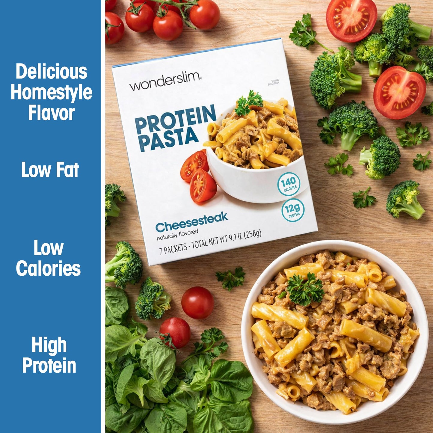 WonderSlim Protein Pasta, Cheese Steak Macaroni, 140 Calories, 12g Protein (7ct)