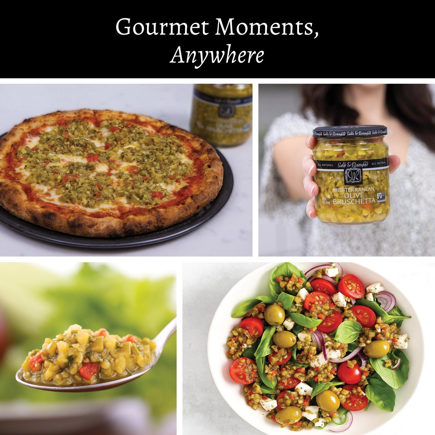 Sable & Rosenfeld Mediterranean Olive Bruschetta in a Jar 16 oz (Pack of 1), Classic Olive Spread with Sweet Peppers and Capers, Non-GMO, Gluten-Free