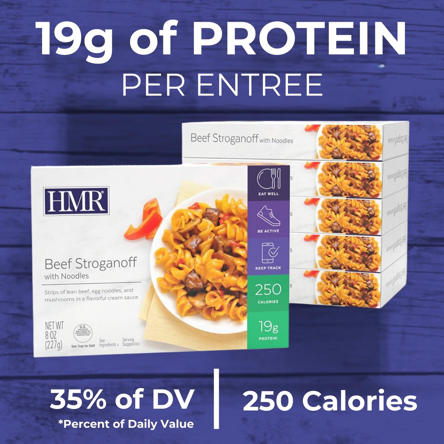 HMR Beef Stroganoff with Noodles Entrée | Pre-packaged Lunch or Dinner | Ready to Eat | 19g of Protein | Low Calorie Food | 8oz Serving per Meal | Pack of 6