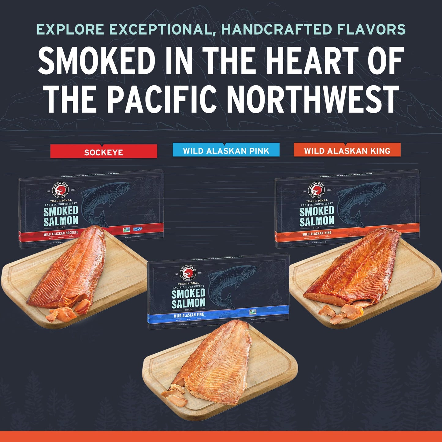 SeaBear Smoked Wild King Salmon 1 Pound Fillet Gift Box - Wild Alaska King Salmon Fillet, Shelf Stable, Ready to Eat, Smoked Salmon Gift, 1lb Filet