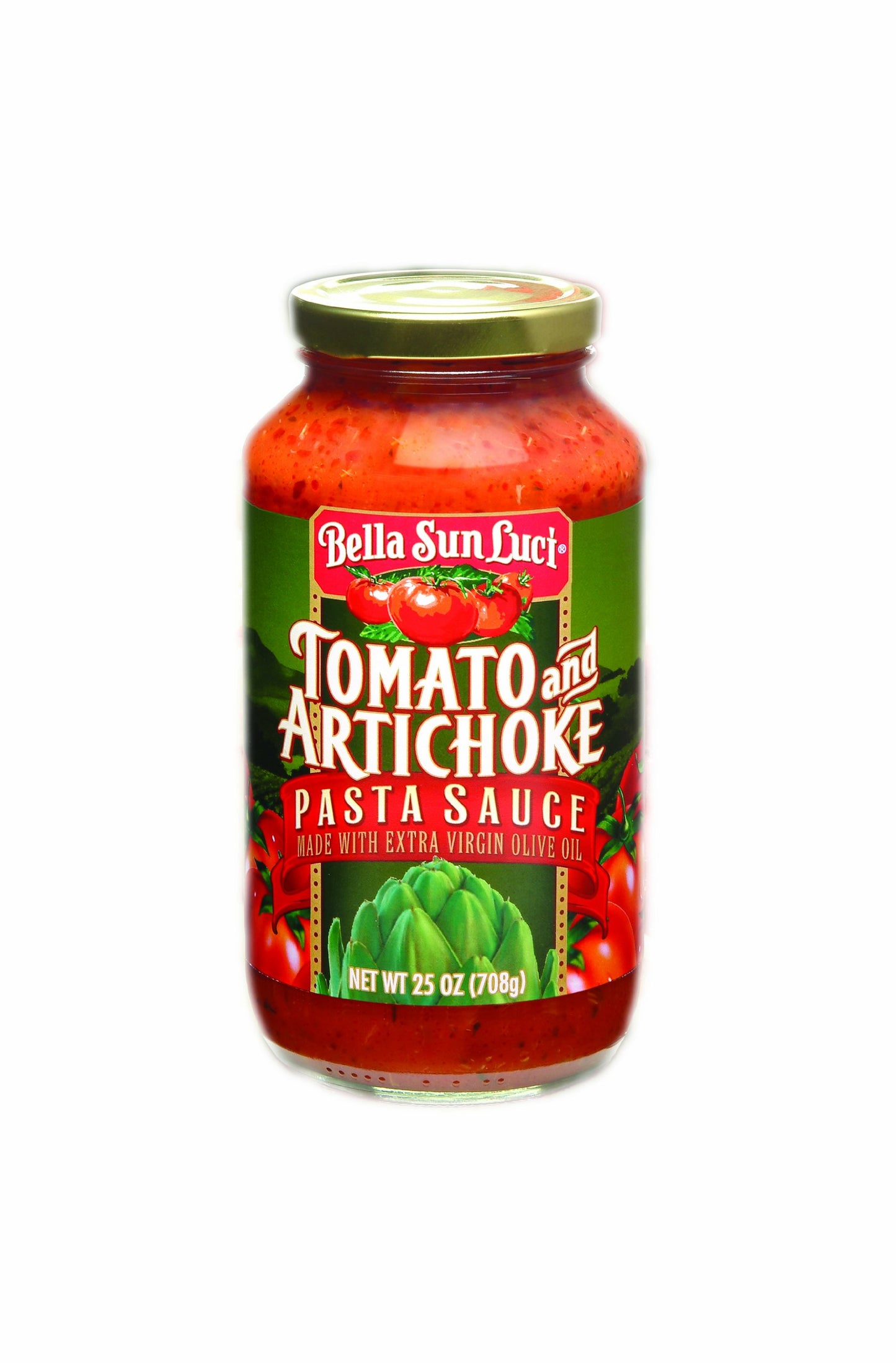 Bella Sun Luci Tomato & Artichoke Pasta Sauce, 25 Oz Glass Jar, Authentic Italian Mediterranean Tomato Artichoke Marinara with Extra Virgin Olive Oil, Vegan, Gluten‑Free, Kosher, Premium Pasta Sauce