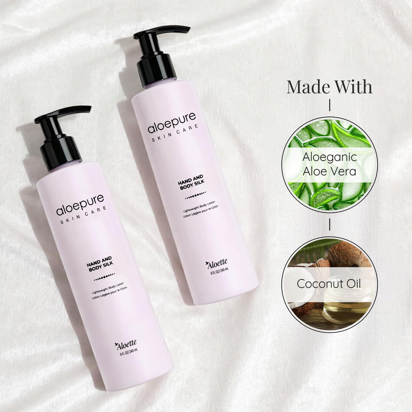 Aloette Hand & Body Silk Lotion - Lightweight & Gentle Moisturizer Body Lotion for Women & Men - Floral Scent Hydrating Skin Care with Aloe Vera Extract for Soft & Smooth Skin - 8 Fl Oz