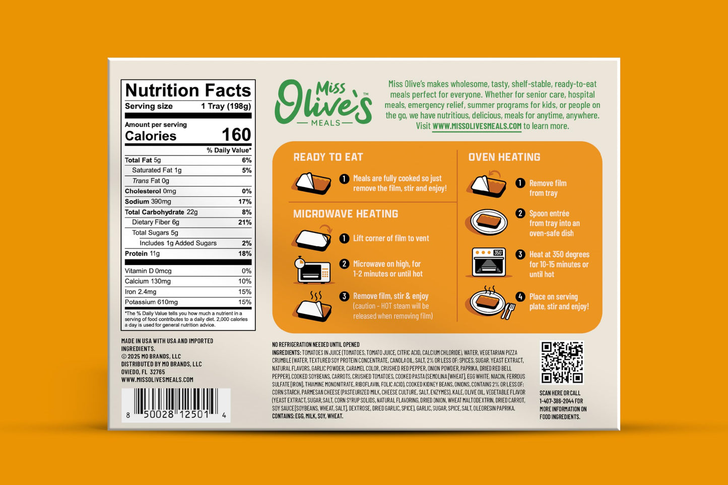 Miss Olive’s Vegetarian Pack – Shelf-Stable Microwavable Ready Meals (6 Pack) – Cheese Ravioli, Southwest Bean & Grain & Pasta Fagioli – Fully Cooked Heat & Eat Meals
