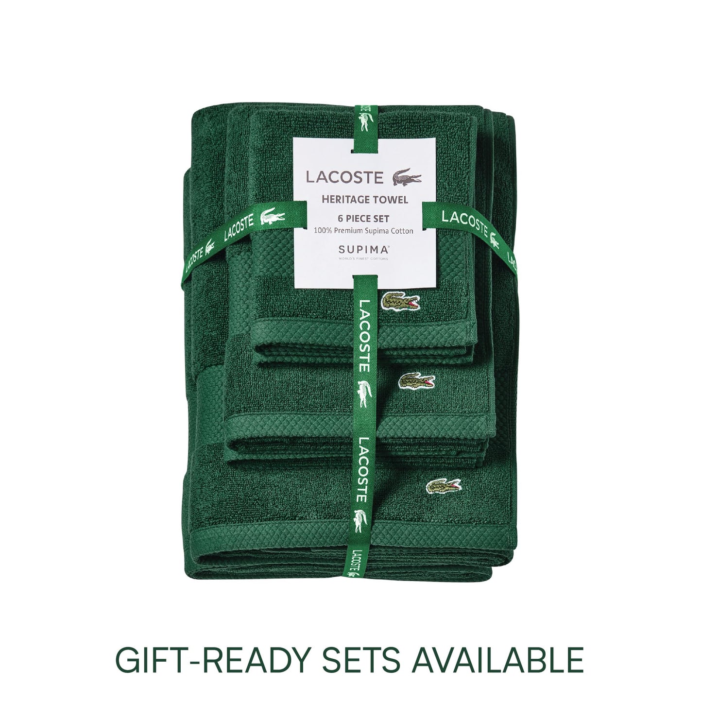 Lacoste Heritage 100% Supima Cotton Wash Cloth, Croc Green, 13" x 13" – Highly Absorbent & Quick Drying, Premium Super Soft Bath Towel, Bathroom Essential, Gift for All Occasions, Machine Washable