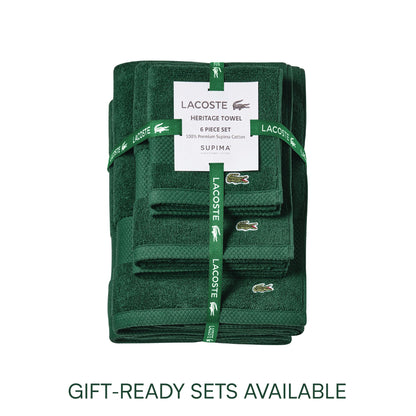 Lacoste Heritage 100% Supima Cotton Wash Cloth, Croc Green, 13" x 13" – Highly Absorbent & Quick Drying, Premium Super Soft Bath Towel, Bathroom Essential, Gift for All Occasions, Machine Washable