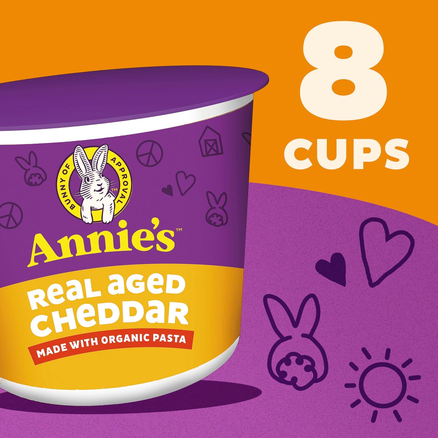Annie's Real Aged Cheddar with Organic Pasta, Macaroni and Cheese Microwavable Cups, Made with Real Cheese, 8 Ct, 16.08 oz