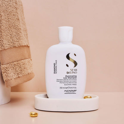 Alfaparf Milano Semi di Lino Diamond Gift Set for All Hair Types - Sulfate Free Illuminating Shampoo, Conditioner and Cristalli Liquidi Hair Oil Serum - Adds Shine and Softness