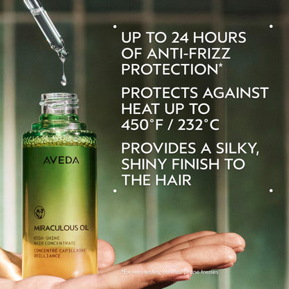 Aveda Miraculous Oil High-Shine Hair Concentrate | Adds Shine | Up to 24 Hours of Frizz Protection* | Heat Protection | For All Hair Types | Notes of Lavender Ylang Ylang and Petitgrain, 1.7 Fl Oz