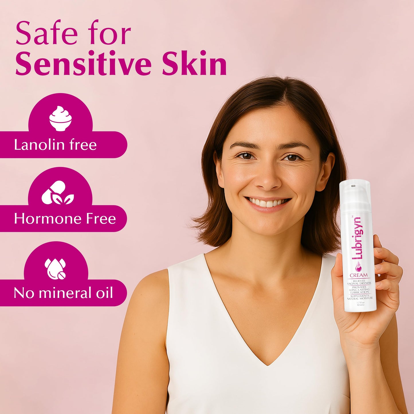 Lubrigyn - Cream for Feminine Care, Fusion of Natural Oil-Based Moisturizing Intimate Lubricant with Hyaluronic Acid and Fitoextract Bioactive for Easing Dryness and Enhancing Comfort, 1.7 fl oz