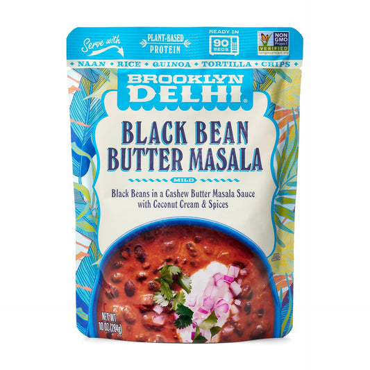 Brooklyn Delhi Black Bean Butter Masala Pouches - Ready to Eat, Microwavable Entree - Vegan, Gluten Free, Non-GMO - (10 Ounce, Pack of 1)