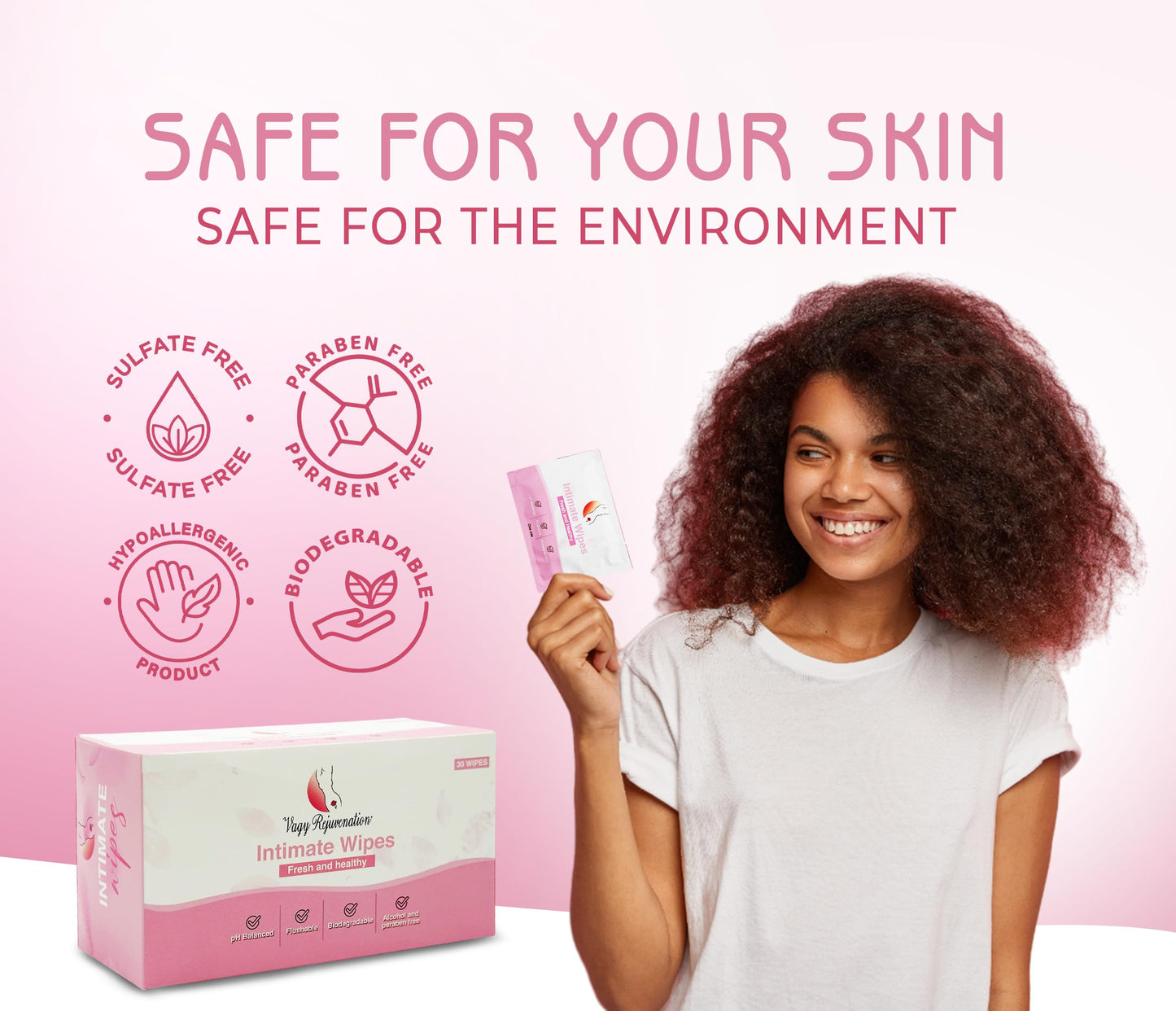 Vagy Rejuvenation Intimate Feminine Wipes – Hypoallergenic Wipes for Women with Aloe & Vitamin E – pH-Balanced, Biodegradable, Travel-Friendly – Feminine Hygiene Post-Workout & Daily Use (30 Count)