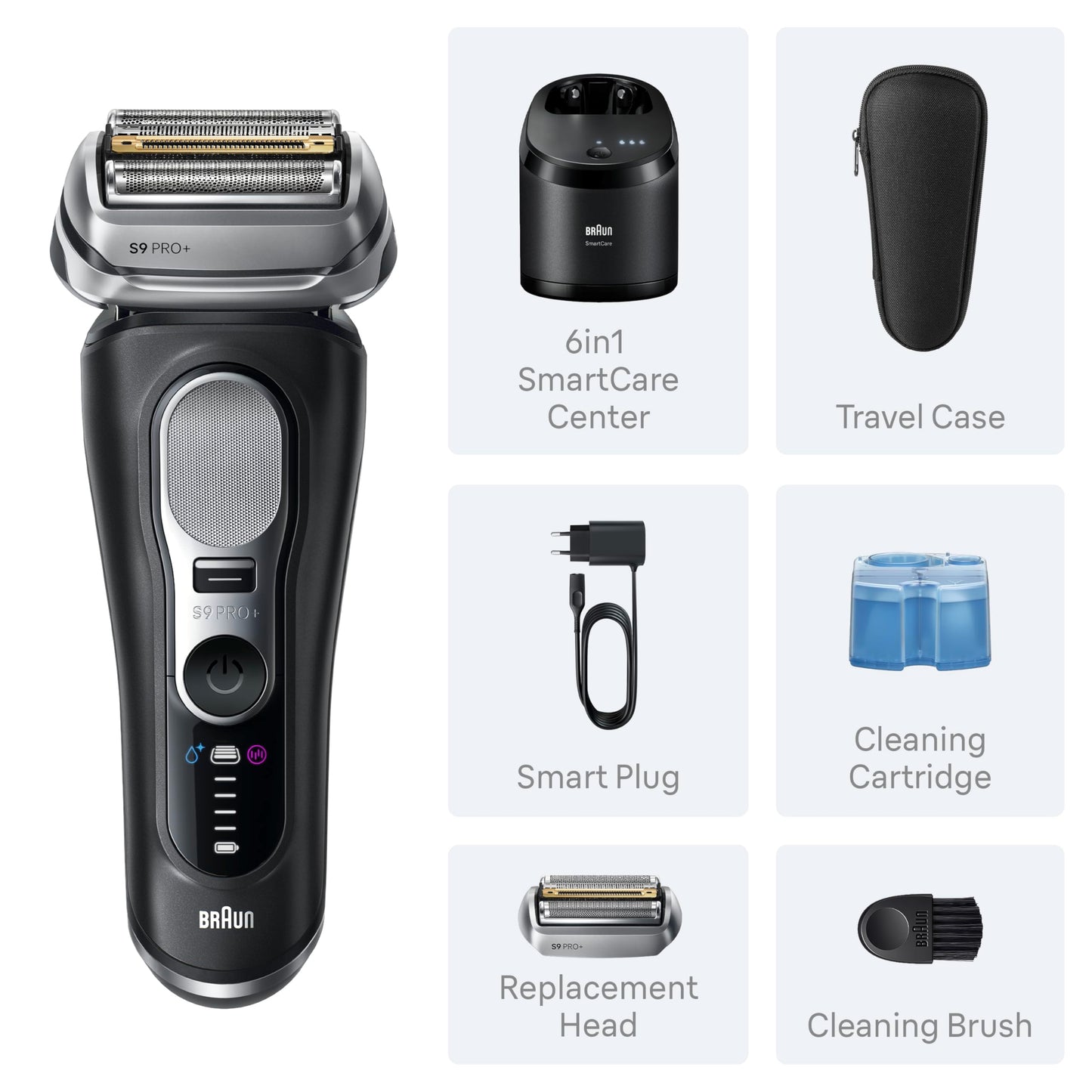 Braun Series 9 PRO+ Electric Shaver, Pro SensoAdapt, 6in1 SmartCare Center, Wet & Dry Razor, 9660CCPS, Black