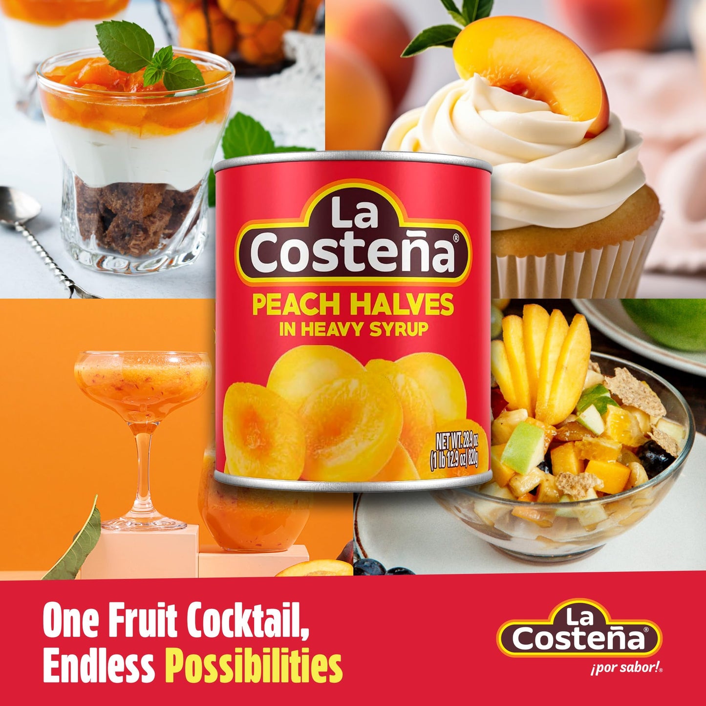 La Costeña Canned Peaches in Heavy Syrup - Canned Peach Halves for Fruit Salad, Pie Filling, Cobbler, Preserves & Cut Fruit Cups - Bulk Pantry Food - 29 oz, 12 Pack