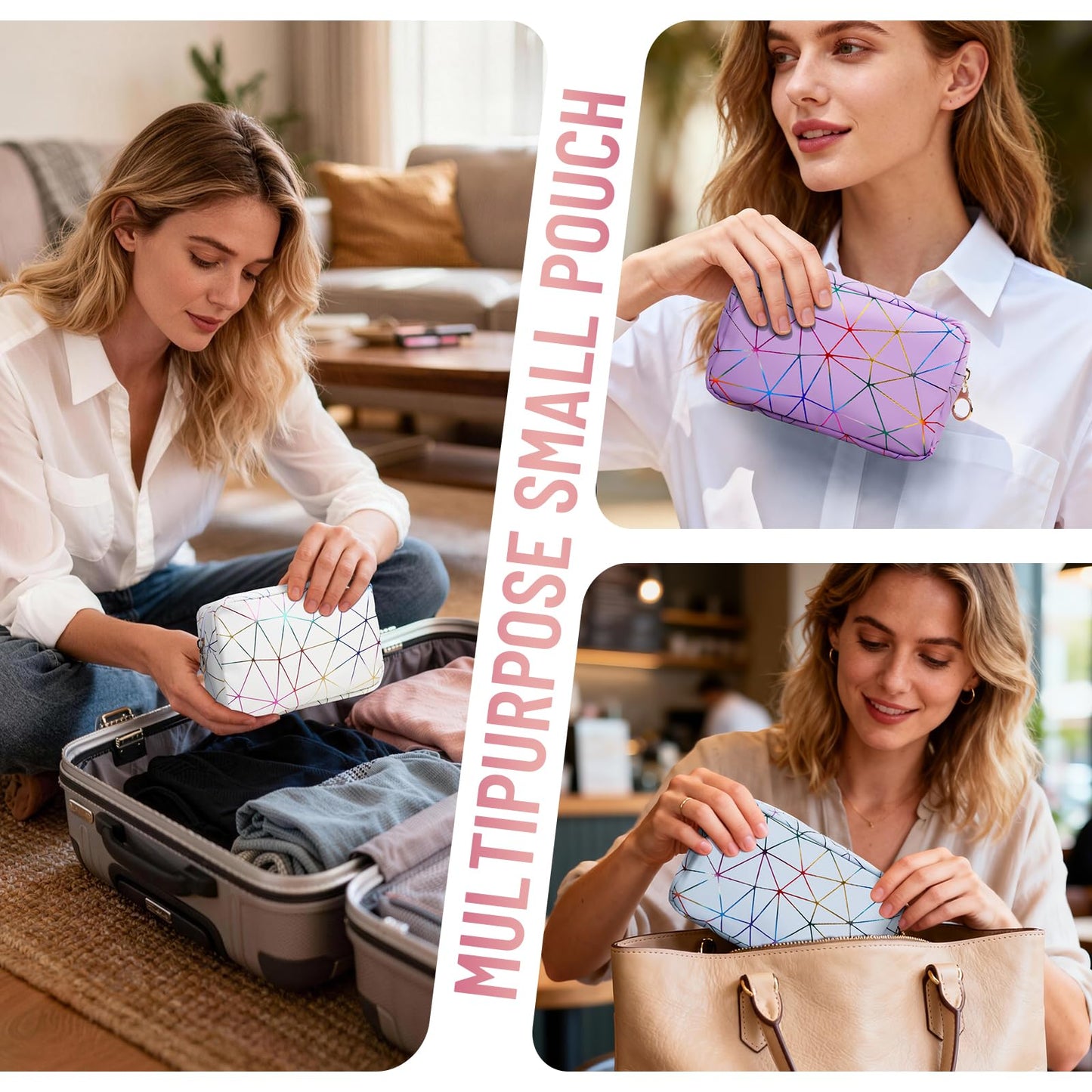 Tampon Holder for Purse Period Bag Waterproof Geometric PU Sanitary Napkin Storage Bag Portable Menstrual Cup Pad Pouch Cute Makeup Bag Feminine Gift Vibrant Blue