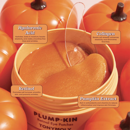 TONYMOLY Plump-kin Retinol Hydrogel Under Eye Patches – Hydrating & Refreshing Eye Patches with Retinol & Pumpkin Extract for Dark Circles & Puffy Eyes, 30 Pairs