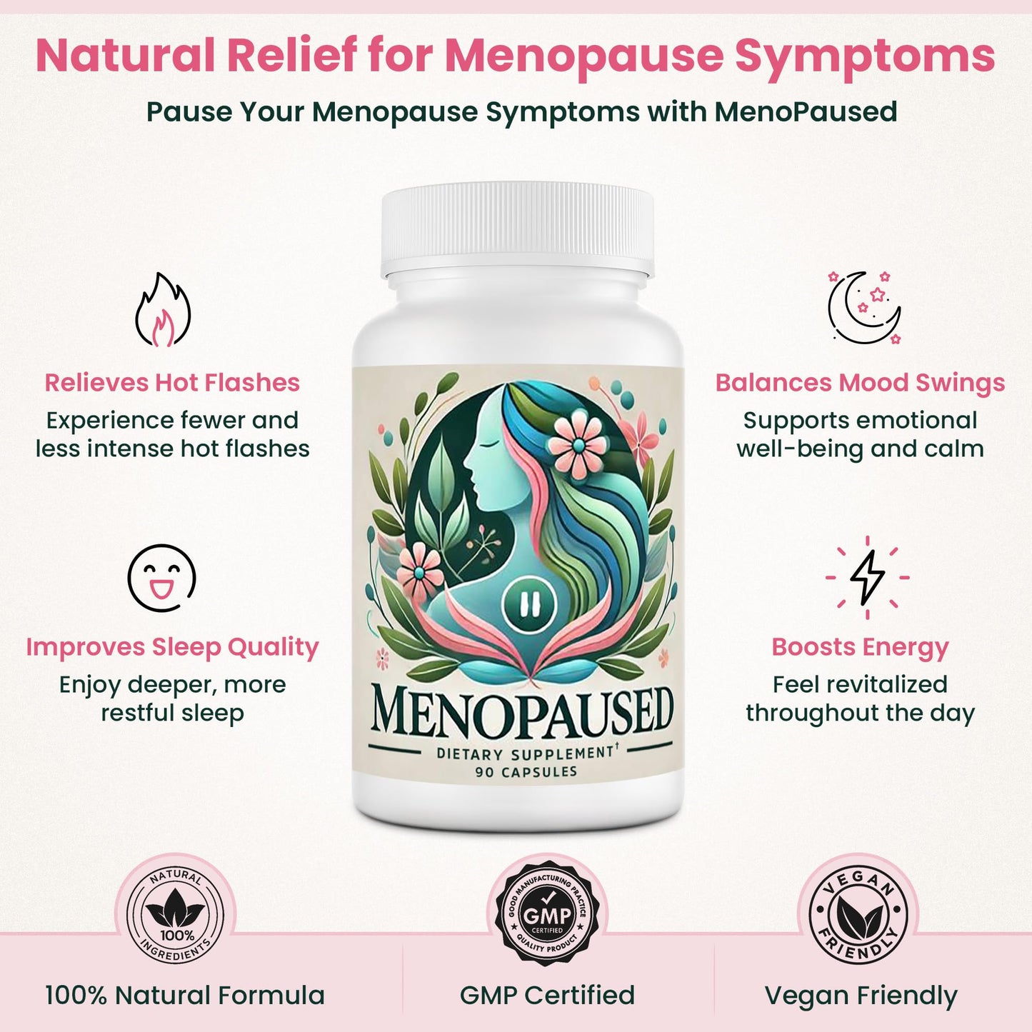 Menopause Supplements for Women -Women Multivitamin for Wellness & Vitality -Herbal Support for Hormone Balance & Emotional Comfort -Ideal for Hot Flash & Night Sweat -90 Capsule