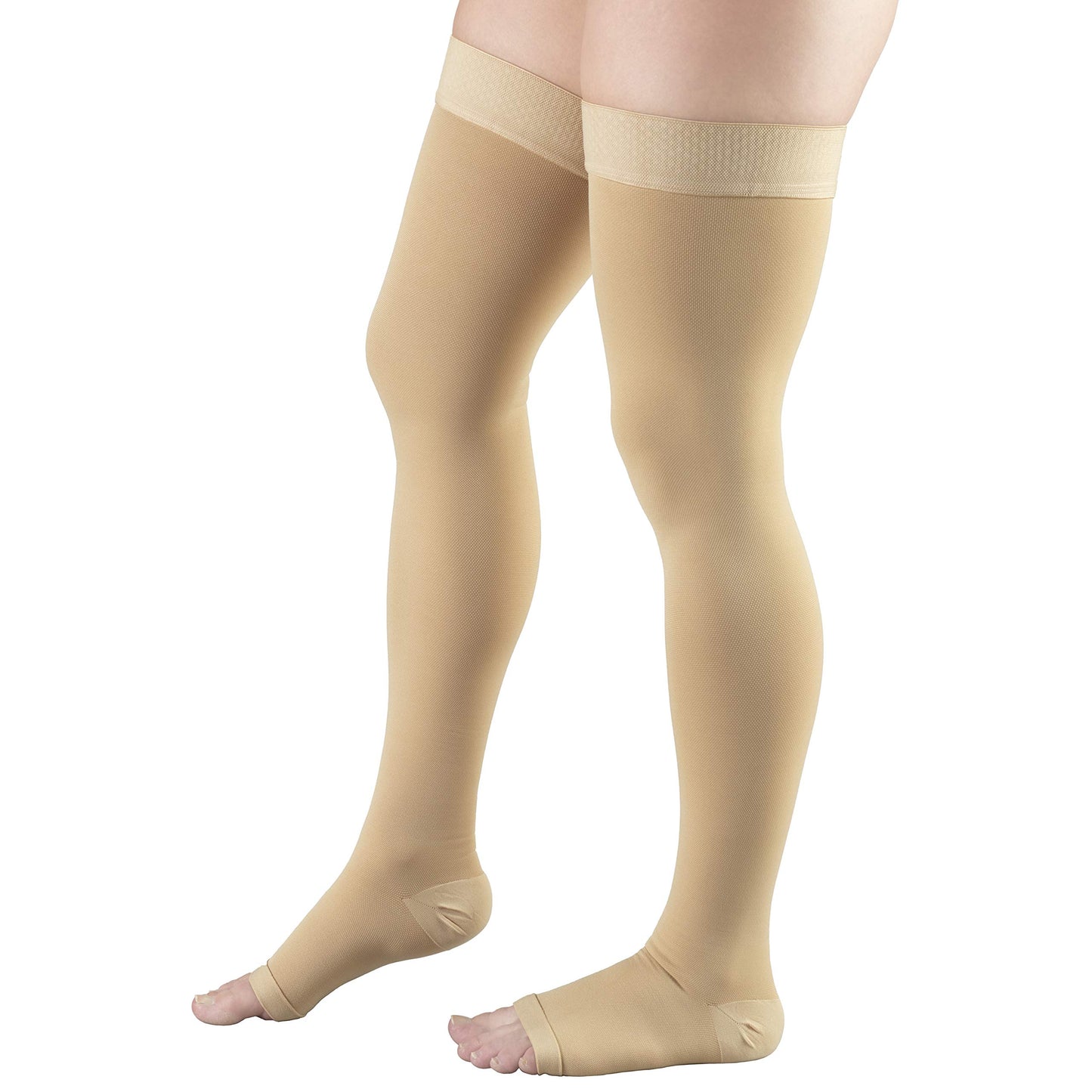 Truform 15-20 mmHg Compression Stockings for Men and Women, Thigh High Length, Dot Top, Open Toe, Medium
