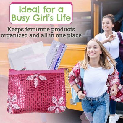 First Period Kit to-Go! - Organic Eco-Friendly Tween Pads & Liner - Period Bags for Teen Girls for School - Period Pouch & Teen Pads for Girls Ages 11-14, Teen Pads for Periods - Pads for Teens Girls