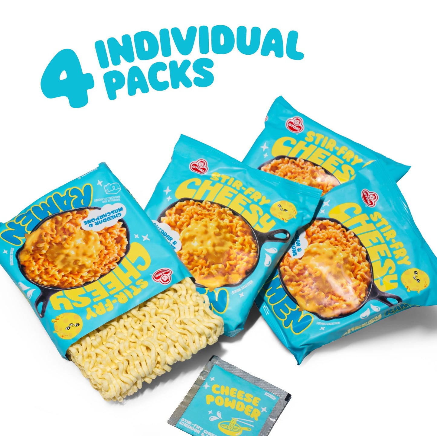 OTOKI Cheesy Ramen – Cheddar & Mascarpone Flavor | Creamy & Savory Stir-Fry Korean Instant Noodles | 3.88 oz (Pack of 4)