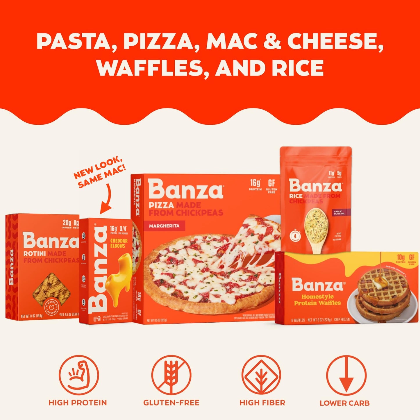 Banza Mac and Cheese Variety Pack - High Protein, Gluten Free, and Lower Carb Protein Mac and Cheese - 5.5oz (Pack of 6)