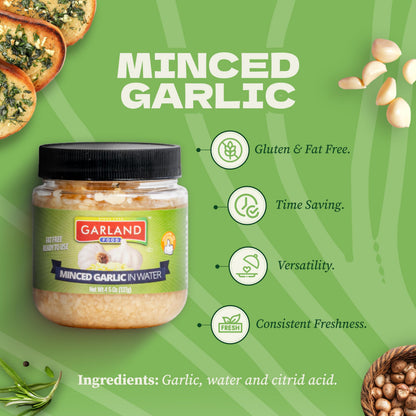 Garland Food Minced Garlic in Jar in Olive Oil 4.5 oz – Made in the USA – Minced Garlic in Olive Oil Ready to Use for Cooking & Marinades