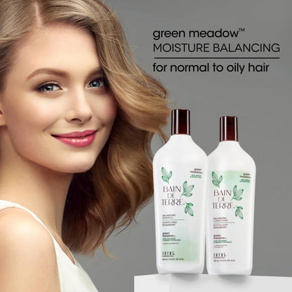 Bain de Terre Green Meadow Balancing Shampoo, Gentle Cleansing for Soft, Silky Hair with Argan & Monoi Oils, Paraben-Free, Color-Safe