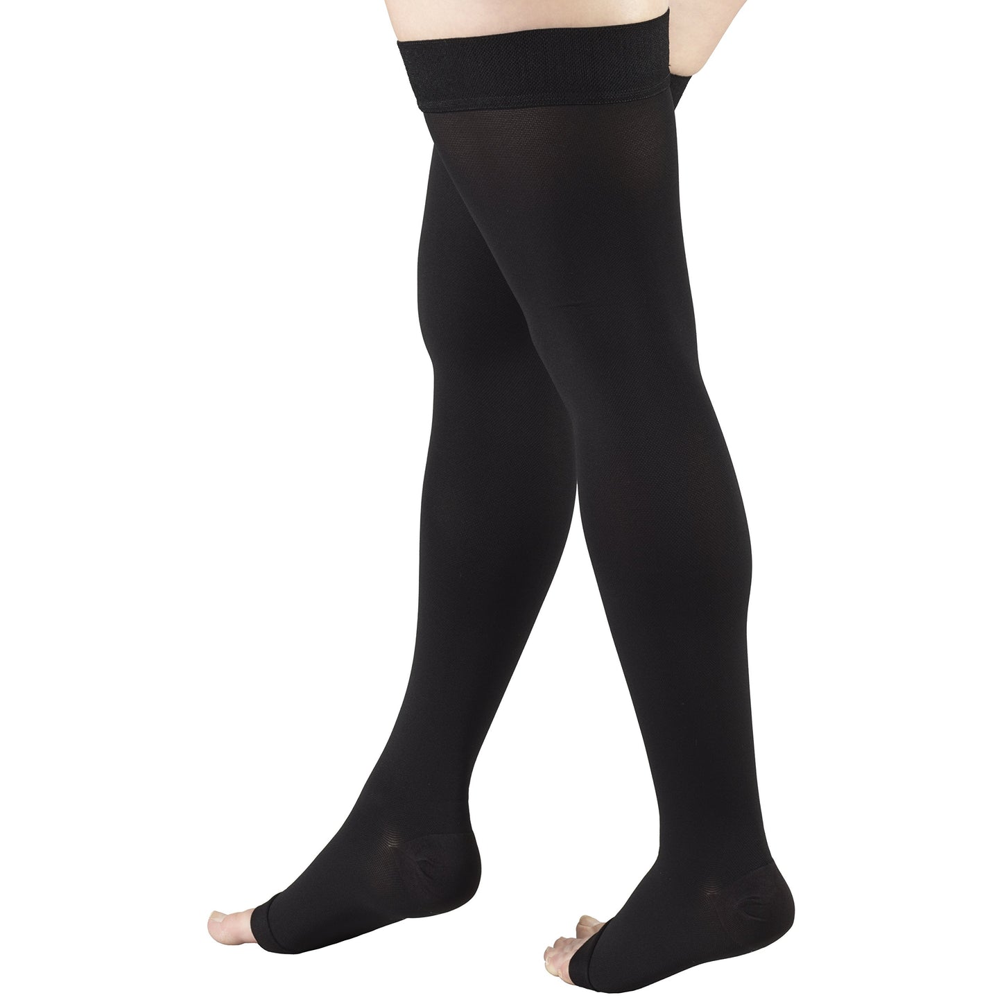 NuVein Medical Compression Stockings, 30-40 mmHg Support, Women & Men Thigh Length Hose, Open Toe, Black, Medium